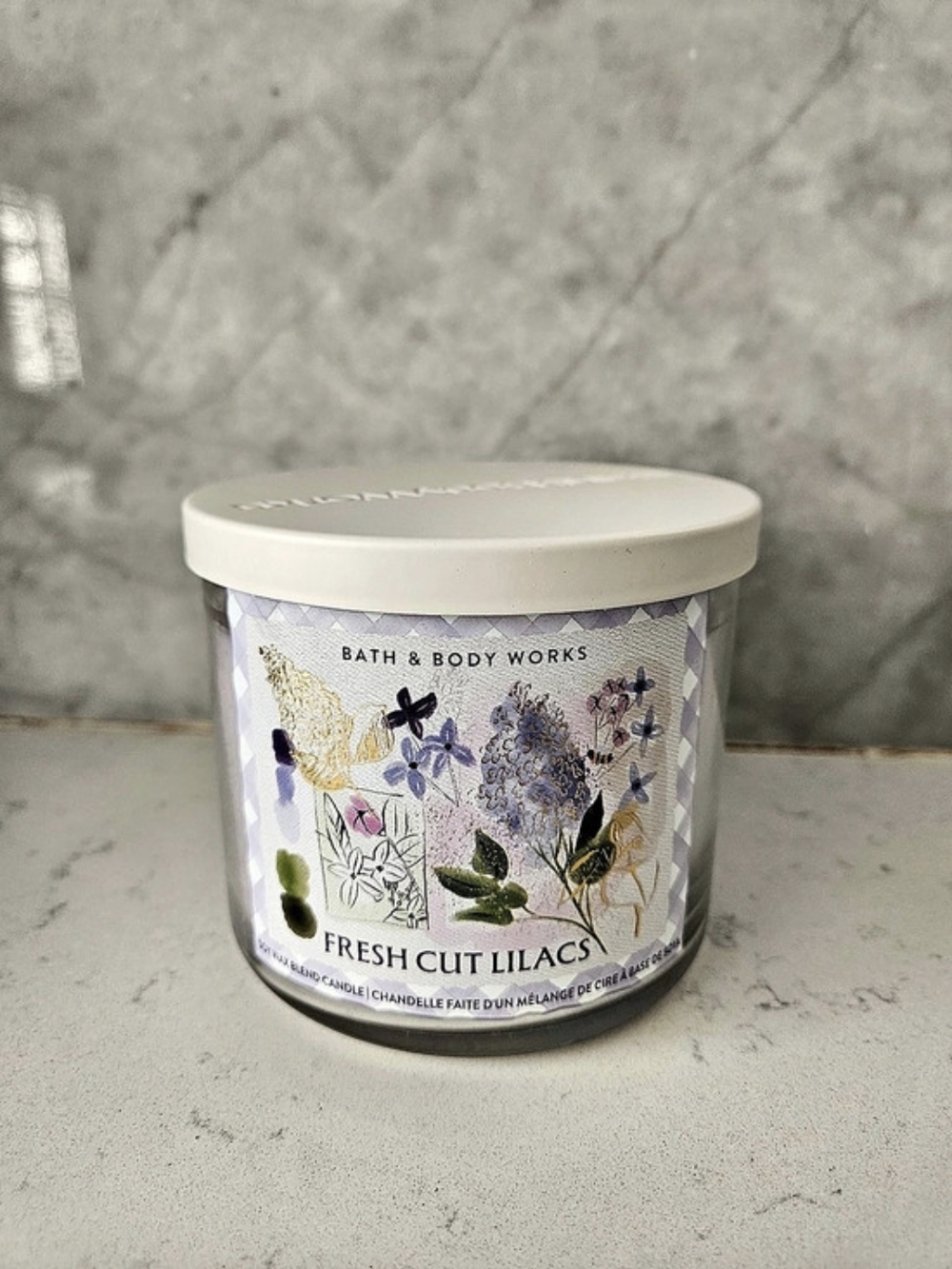 Bath & Body Works Fresh Cut Lilacs 3-Wick Candle in Purple & White